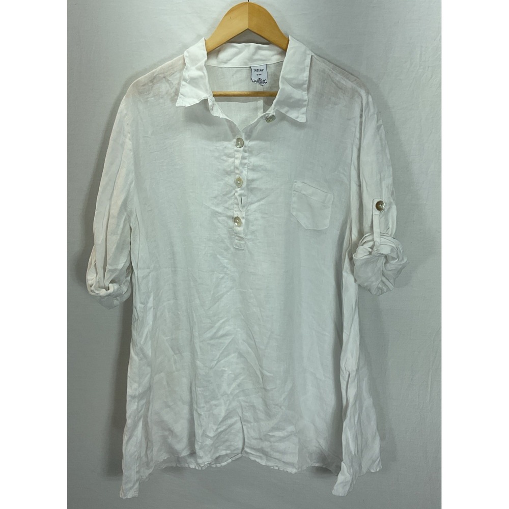 Match Point TOP 3/4 Roll SLEEVES LINEN BOHO STYLE Size L Relaxed Lagenlook